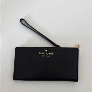 Kate Spade Black Leather Clutch with Gold Logo